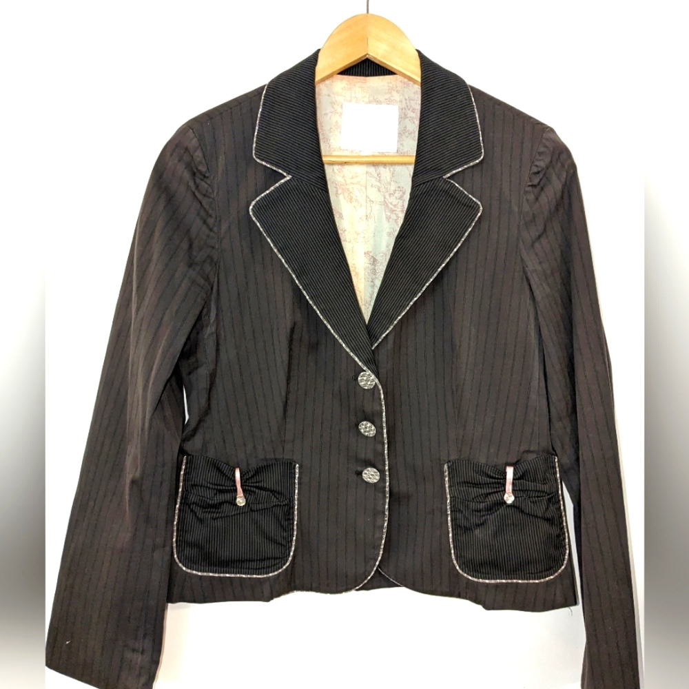 Rebecca Taylor Grey Pinstripe Blazer w/ ribbon detail Medium